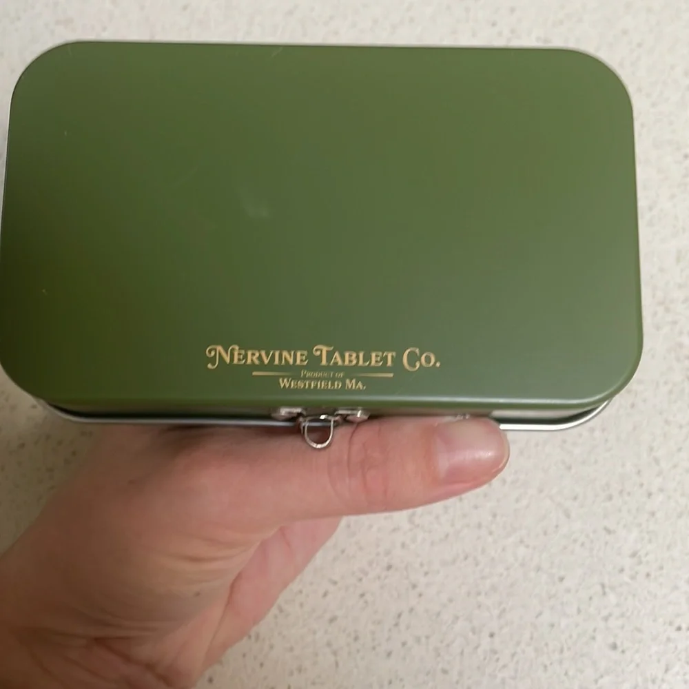 Vintage-inspired Doc Whitmore’s nervine tablets metal trinket tin